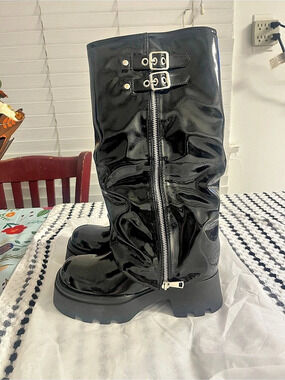 Black Tall Platform Rain Boots US 9 Like New